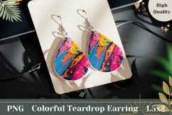 Art Paint Teardrop Earrings PNG, Neon Pink Earrings Template Product Image 1