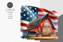 Patriotic clipart, Red barn clipart, America sublimation Product Image 1