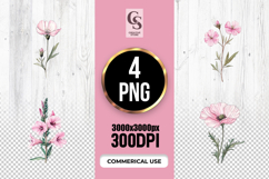 Watercolor Pink Wildflower Clipart PNG Product Image 1