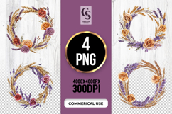 Lavender Wheat Rose Wreath Clipart Sublimation PNG Product Image 1