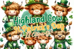Highland Cow in St.Patrick Costume watercolor clipart Product Image 1