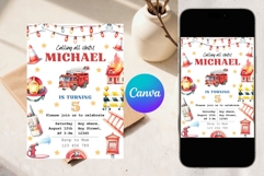Fire truck Birthday Invitation Template Product Image 2