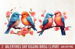 Valentine Kissing Birds Clipart, Valentine Couplet Product Image 1