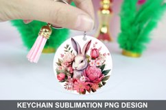 Bunny Round Keychain, Bunny Flowers Keychain Design Product Image 1