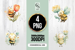 Cute Watercolor Bee With Flower Clipart Sublimation PNG Product Image 1