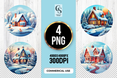 Snowy Cottage Winter Scene Clipart Sublimation PNG Product Image 1