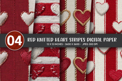 Red Knitted Heart Stripes Digital Paper Product Image 1