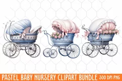 Pastel Baby Nursery Clipart Big, Baby Boy Elephant Clipart Product Image 1