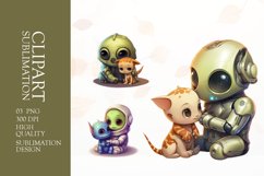 Cute alien with boy clipart sublimation png Product Image 1