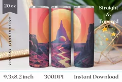 Retro Space Tumbler Wrap Design, Futuristic Tumbler Template Product Image 1