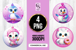 Cute Bird And Snowman Cartoon Clipart Sublimation PNG Product Image 1
