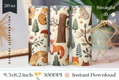 Forest Tumbler Wrap Design, Cartoon Animals Tumbler Design Product Image 1