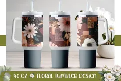 Pink Flowers Tumbler Design, Boho Flowers 40 Oz Tumbler Product Image 1