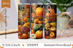 Farmhouse Tumbler Wrap, Thanksgiving Pumpkins Sublimation Product Image 1