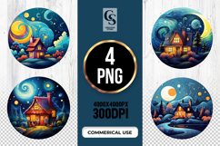 Starry Night Cottage Clipart Sublimation PNG Product Image 1