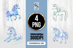 Watercolor Blue Unicorn Clipart Sublimation PNG Product Image 1