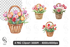 Tulip Flower Basket Clipart PNG Product Image 1