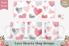 Pink Love Mug Design, Cartoon Hearts Mug Sublimation Product Image 1
