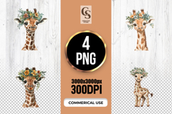 Baby Giraffe Flower Crown Watercolor Clipart Sublimation PNG Product Image 1