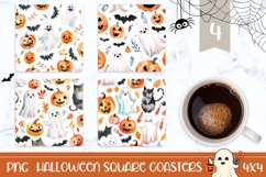 Watercolor Halloween Bats Square Coasters, Halloween Print Product Image 1
