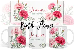 Birth Flower Mug PNG Month Floral Designs Product Image 1