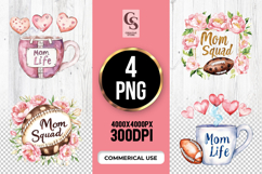 Mom Life Squad Mug Rugby Watercolor Clipart Sublimation PNG Product Image 1