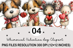 Whimsical Valentine Dogs Clipart Valentine's Day PNG Product Image 1