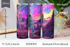 Neon Pink Sky Tumbler Wrap, Astronaut Tumbler Sublimation Product Image 1