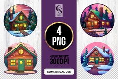 Winter Forest Cabin Clipart Sublimation PNG Product Image 1