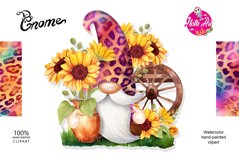 Gnome leopard and Sunflower Watercolor Digital Clipart Product Image 1