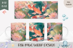 Koi Fish Mug, Floral Mug Design, Summer Mug Template Product Image 1