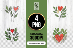 Botanical Heart Leaf Illustration Clipart Sublimation PNG Product Image 1