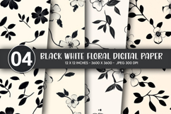 Black White Floral Digital Paper Product Image 1