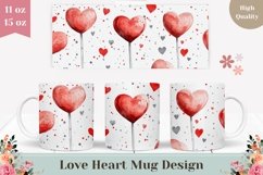 Lollipop Mug Wrap Design, Red Love Hearts Mug Sublimation Product Image 1