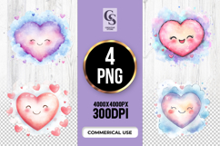 Cute Watercolor Heart with Clouds Clipart Sublimation PNG Product Image 1