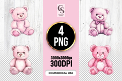 Cute Pink Teddy Bear Clipart Sublimation PNG Product Image 1