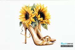 Sunflower High Heel Watercolor PNG Clipart Product Image 1