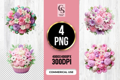 Cute Floral Cupcake Bouquet Clipart Sublimation PNG Product Image 1