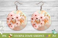 Floral Round Earrings, Sakura Round Earrings Sublimation Product Image 1