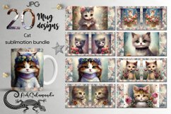 20 Cats Mug designs | watercolor Sublimation design bundle Product Image 1