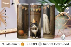 Vintage Halloween Tumbler Wrap, Ghost Tumbler Design Product Image 1