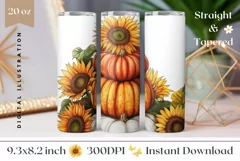 Autumn Pumpkins Tumbler Wrap, Fall Sunflowers Tumbler Design Product Image 1