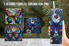 Butterflies Stained Glass Tumbler Wrap Sublimation PNG Product Image 1