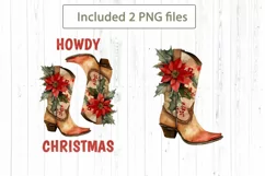 Howdy Christmas PNG, Cowgirl Floral Boots Sublimation Design Product Image 2