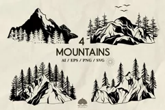 4 Mountain silhouettes SVG PNG EPS Product Image 1