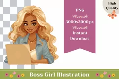 Boss Lady Illustration, Blonde Girl with Laptop, Boss PNG Product Image 1