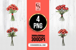 Red Poppy Flower Bouquet Illustration Clipart Sublimation PN Product Image 1