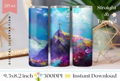 Floral Cross Tumbler Wrap, Easter Cross Tumbler Sublimation Product Image 1