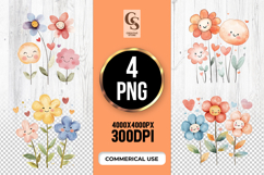 Smiling Watercolor Flower Clipart PNG Product Image 1