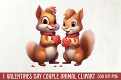 Couple Animal Valentines Day Clipart, Watercolor Couple Product Image 1